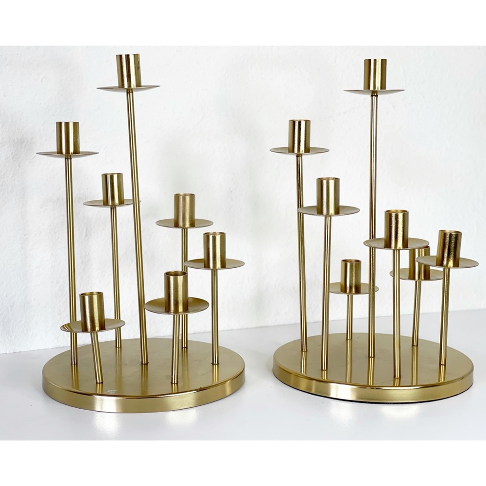 Vintage Gold Metal Pillar Candle Holders (2)